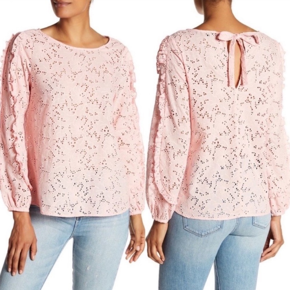 Sanctuary Josie Eyelet Baby Pink Frill Tie Blouse | Size S